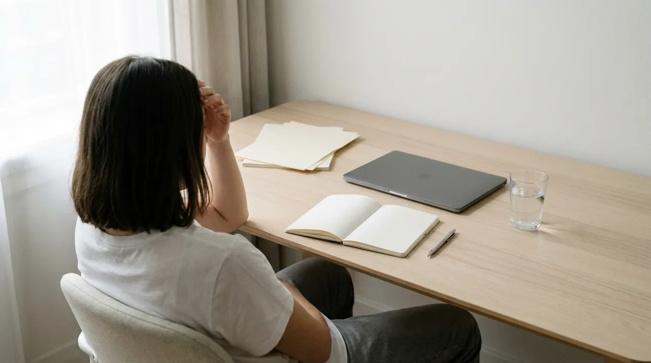 Modern desk with a notebook and a coffee