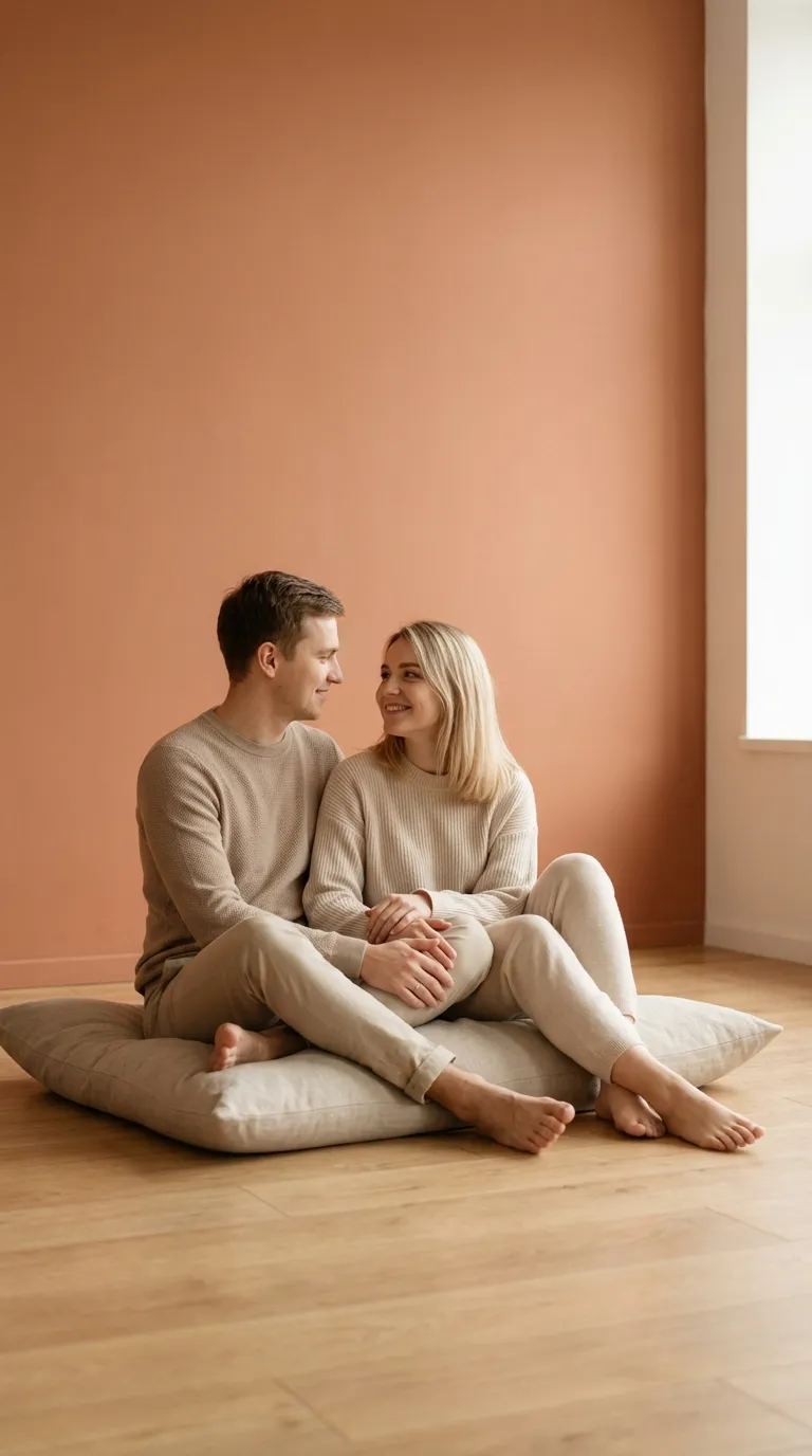 Couple sitting together in a peaceful, modern setting